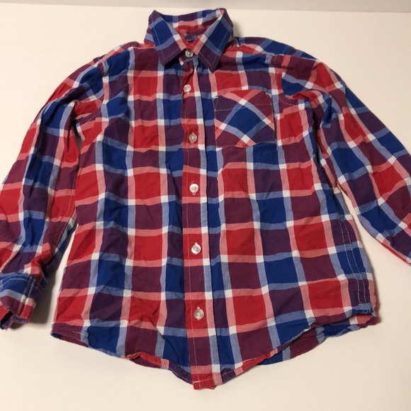 Children’s Place 5/6 Red,White & Blue Plaid LS Button Down Shirt - Picture 2 of 7